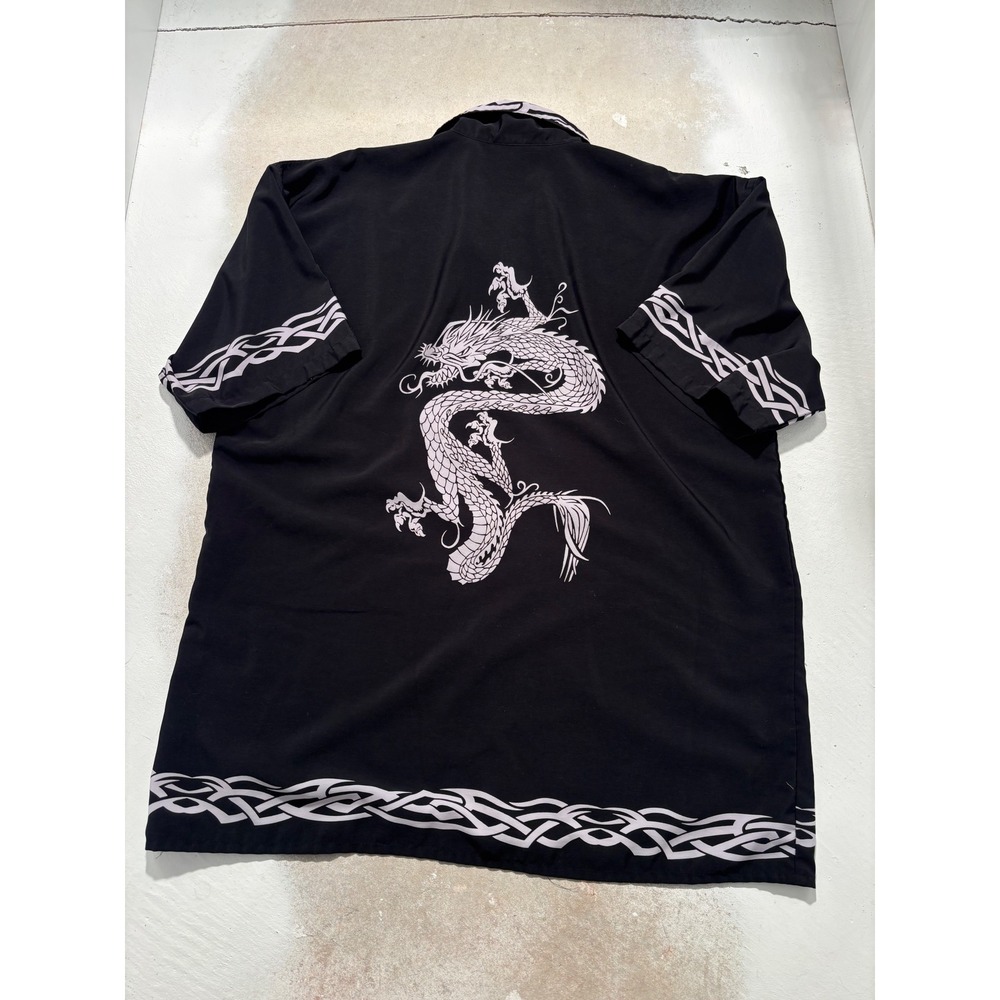 Bruce Lee Dragon Graphic Button Up Shirt Mens XL Black Martial Arts Y2K Shirt - Picture 2 of 5